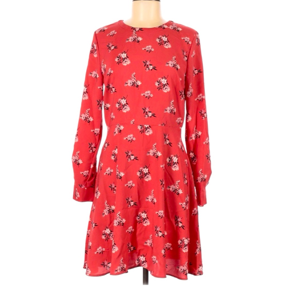 LOFT Adobe Orange Floral Long

Sleeve Unlined A-Line Dress Size 6
